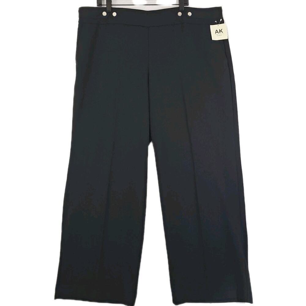 Anne Klein ~Woman Size 3XL~ Black Pull-On Dress Stretch Pants Wide-Leg NWT.